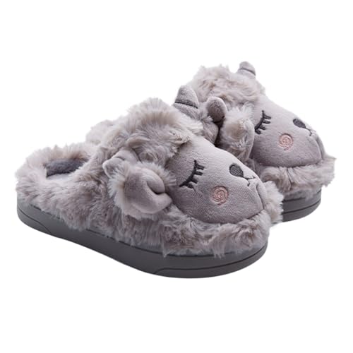 NIYANGLE Warme Baumwoll Hausschuhe Damen Herbst Winter Dicke Rutschfeste Tpr Sohle Niedliche Lamm Design Leichte Indoor Pantoffeln Komfortable Slipper Graue Freizeit Hausschuhe von NIYANGLE