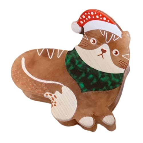 NIYANGLE Weihnachtlicher Katzen Haarclip aus Hochwertigem Acetat Süßer Barrette Haarschmuck für Damen Festliches Accessoire mit Sicherem Vielseitig Kombinierbar für Feiertage und Alltag von NIYANGLE