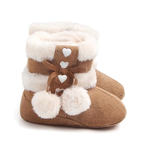 NIYANGLE Winter Bowknot Prewalker Schuhe Warme Winterschuhe mit Leichter Rutschfester Baumwollsohle Atmungsaktiv und Geeignet für Neugeborene und Kleinkinder Kaffee von NIYANGLE