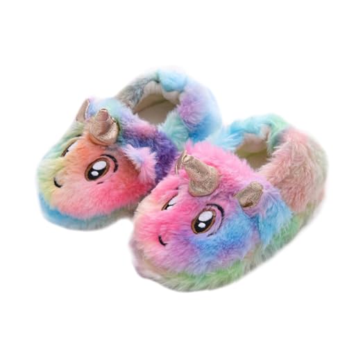 NIYANGLE Winter Plüsch Hausschuhe Rutschfeste Leichte Kinderpuschen mit Weicher Sohle und Kuscheligem Einhorn motiv Atmungsaktive Warme Indoor Slipper für Herbst und Winter von NIYANGLE