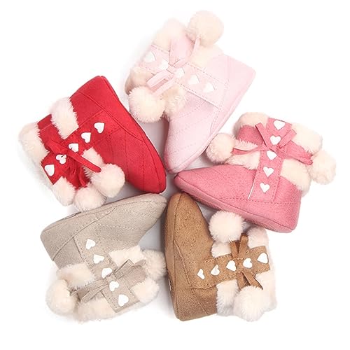 NIYANGLE Winterschuhe mit Rutsch Sohle und Baumwollfutter Warme Krabbelschuhe mit Schleife Weiche Lauflernschuhe für Kleinkinder Atmungsaktiv und Hautfreundlich Braun von NIYANGLE