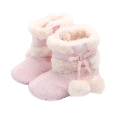 NIYANGLE Winterstiefel Lauflernschuhe Kuschelige Baumwollplüschschuhe mit Rutsch Sohle für Jungen und Mädchen Weiche Weihnachts Babyschuhe in Hellrosa von NIYANGLE