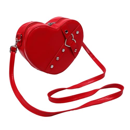 NIYANGLE Zipper-gesicherte Herzform Crossbody Bag Damen Leichte Strapazierfähige Kunstleder Schultertasche mit Verstellbarem Riemen Dekorative Rote Satchel für Alltag Party und Freizeit von NIYANGLE