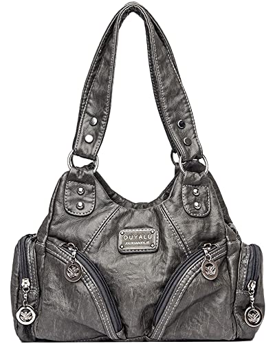NIYUTA® Damenhandtasche Ledertaschen Umhängetaschen Henkeltaschen Hobo Bag Damen Weiche Tasche PU-Leder, Grau, 29 * 11 * 22CM, Handtaschen Grau von NIYUTA