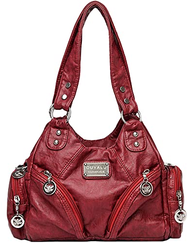 NIYUTA® Damenhandtasche Ledertaschen Umhängetaschen Henkeltaschen Hobo Bag Damen Weiche Tasche PU-Leder, Grau, 29 * 11 * 22CM, Handtaschen Rotwein von NIYUTA