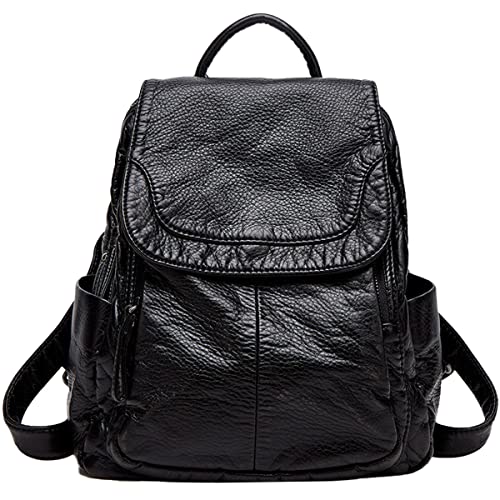 NIYUTA Damen Rucksack Lässig wild Rucksack Weich PU Leder Hohe Kapazität Reiserucksack Schwarz von NIYUTA
