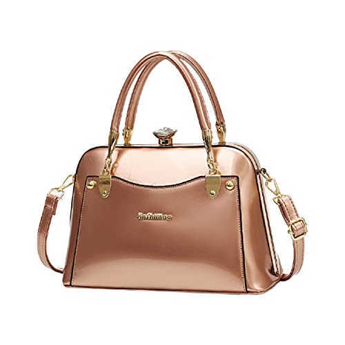 NIYUTA Damenhandtasche Mode Lackleder Umhängetasche Umhängetasche helle Leder Stahl Rahmentasche Champagner Gold von NIYUTA