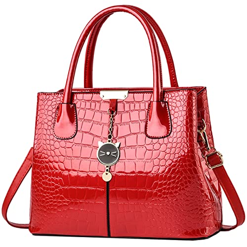 NIYUTA Damenhandtaschen Mode Schultertaschen HoheKapazität Helles Leder Umhängetaschen rot von NIYUTA