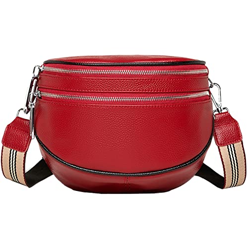 NIYUTA Doppelter Reißverschluss Crossbody Bag Damen breiter Gurt Leder Brusttasche Damen umhängetasche Damen Bauchtasche Damen stylisch elegant Handtasche，rot von NIYUTA