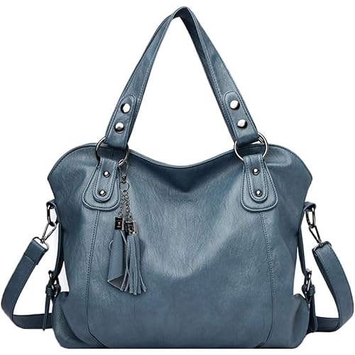 NIYUTA Handtasche Damen Shopper Leder Umhängetasche Groß weiche Haut Schultertasche Frau Elegant Henkeltasche Hobo Taschen mit Abnehmbar Schulterriemen Blauer See von NIYUTA
