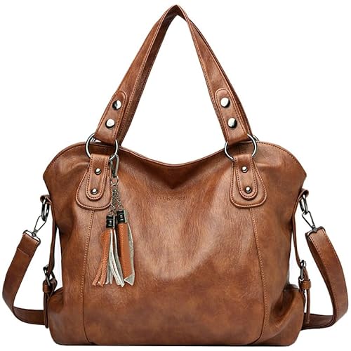 NIYUTA Handtasche Damen Shopper Leder Umhängetasche Groß weiche Haut Schultertasche Frau Elegant Henkeltasche Hobo Taschen mit Abnehmbar Schulterriemen Gelb von NIYUTA