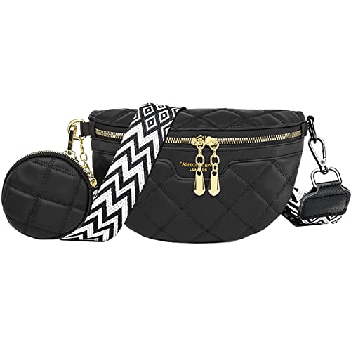 NIYUTA Stylische Bauchtasche Damen Veganes Leder als Crossbody und Umhängetasche Tragbar Mit Kartenschlitz 5cm Breiter Gurt-Schwarz Geldbörse von NIYUTA