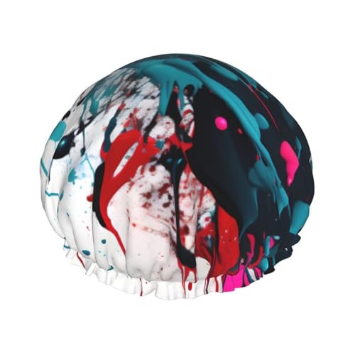 Abstrakte Farbspritzer, weiche Duschhaube für Damen und Herren, wiederverwendbarer Hut, leichter Hut und Badehaarkappe von NImongt