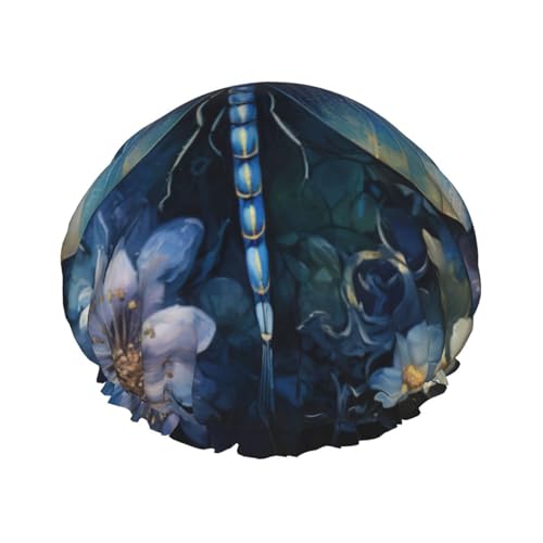 Art Blue Dragonfly Print Soft Shower Cap for Women Men Reusable Hat Lightweight Hat and Bath Hair Cap von NImongt