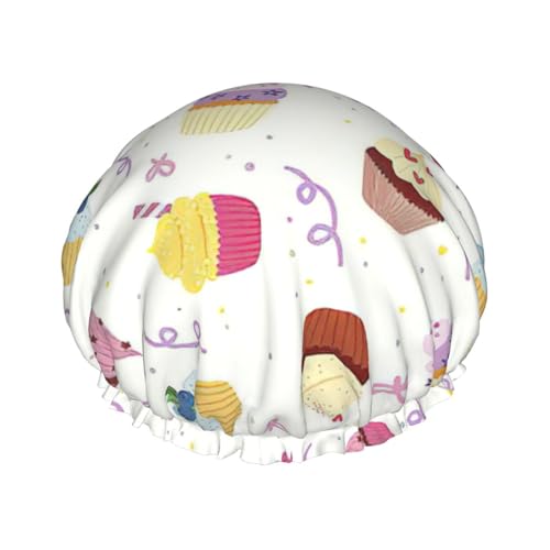 Delicious Cupcakes Print Weiche Duschhaube für Damen und Herren, wiederverwendbarer Hut, leichter Hut und Badehaarkappe von NImongt