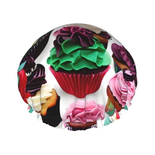 Delicious Cupcakes Print Weiche Duschhaube für Damen und Herren, wiederverwendbarer Hut, leichter Hut und Badehaarkappe von NImongt