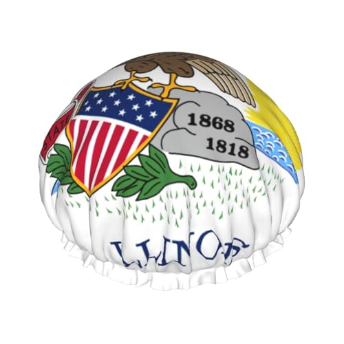 Illinois State Flag Print Weiche Duschhaube für Damen und Herren, wiederverwendbarer Hut, leichter Hut und Badehaarkappe von NImongt