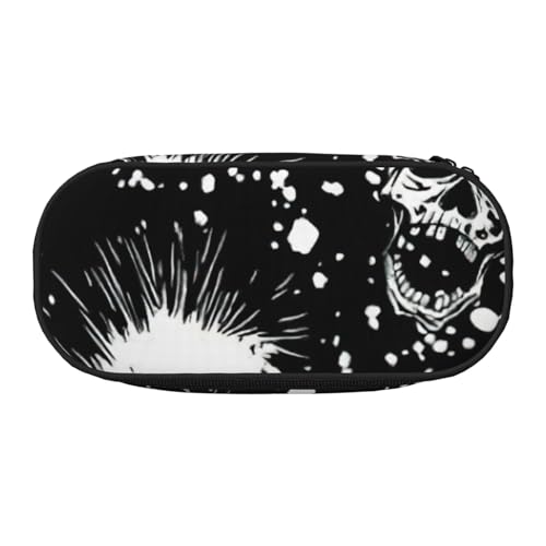 NImongt Federmäppchen mit Punk-Totenkopf-Aufdruck, für Schule, Make-up, Reisen, Büro, Klasse, Weiß, Schwarz , Einheitsgröße, Taschen-Organizer von NImongt