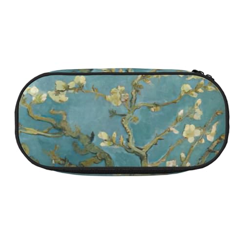 NImongt Stilvolles Federmäppchen mit Mandelblüten-Aufdruck, für Schule, Make-up, Reisen, Büro, Unterricht, Schwarz , Einheitsgröße, Taschen-Organizer von NImongt