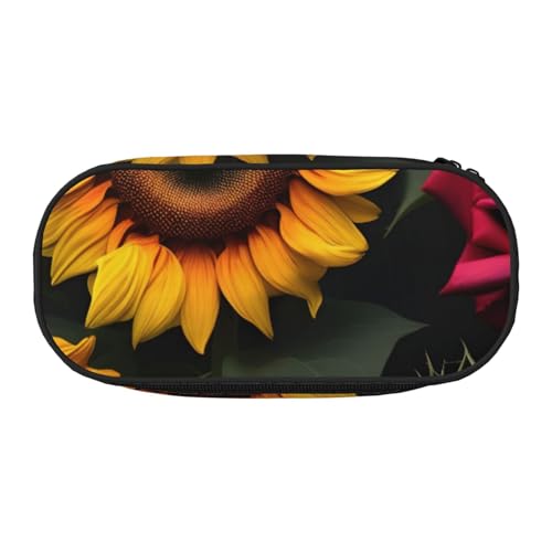 NImongt Stilvolles Federmäppchen mit Sonnenblumen-Rosen-Druck, für Schule, Make-up, Reisen, Büro, Unterricht, Schwarz , Einheitsgröße, Taschen-Organizer NImongt Stilvolles Federmäppchen mit Sonnenblumen-Rosen-Druck, für Schule, Make-up, Reisen, Büro, Unterricht, Schwarz , Einheitsgröße, Taschen-Organizer von NImongt