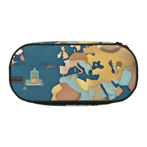 NImongt Stilvolles Federmäppchen mit Weltkarten-Motiv, für Schule, Make-up, Reisen, Büro, Klasse, Schwarz , Einheitsgröße, Taschen-Organizer von NImongt