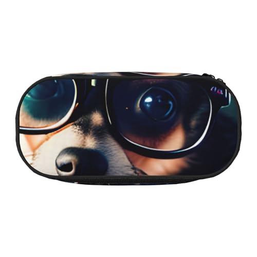 NImongt Stylisches Federmäppchen mit Chihuahua-Hundebrille-Druck, für Schule, Make-up, Reisen, Büro, Unterricht, Schwarz , Einheitsgröße, Taschen-Organizer von NImongt