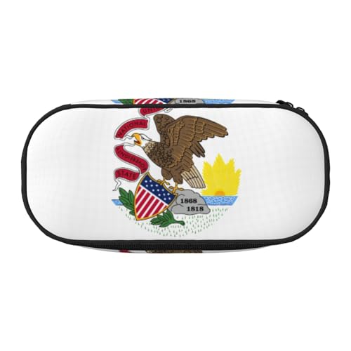 NImongt Stylisches Federmäppchen mit Illinois-Flaggen-Druck, für Schule, Make-up, Reisen, Büro, Unterricht, Schwarz , Einheitsgröße, Taschen-Organizer von NImongt