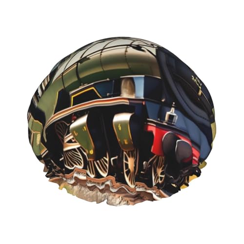 Steam Little Train Print Weiche Duschhaube für Damen und Herren, wiederverwendbar, leichter Hut und Badehaarkappe von NImongt