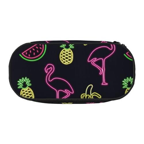 Stylisches Federmäppchen mit Ananas-Banananenmotiv und Flamingo-Druck, für Schule, Make-up, Reisen, Büro, Unterricht, Schwarz , Einheitsgröße, Taschen-Organizer von NImongt