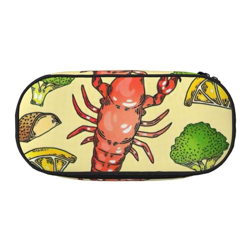 Stylisches Federmäppchen mit Hummer- und Zitronenmuster, für Schule, Make-up, Reisen, Büro, Unterricht, Schwarz , Einheitsgröße, Taschen-Organizer von NImongt