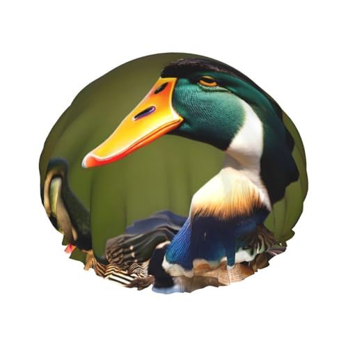 Two Mallard Ducks Print Soft Shower Cap for Women Men Reusable Hat Lightweight Hat and Bath Hair Cap von NImongt