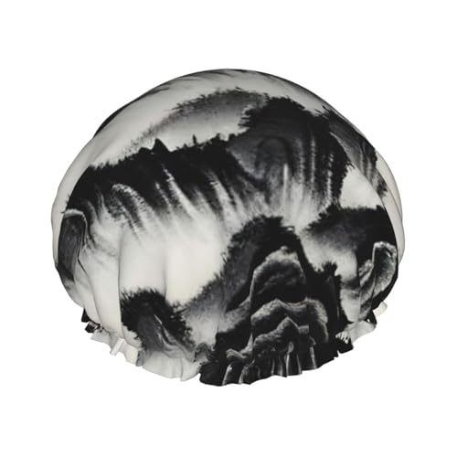 Weiche Duschhaube mit chinesischem Landschaftsgemälde, für Damen und Herren, wiederverwendbarer Hut, leichter Hut und Badehaarkappe von NImongt