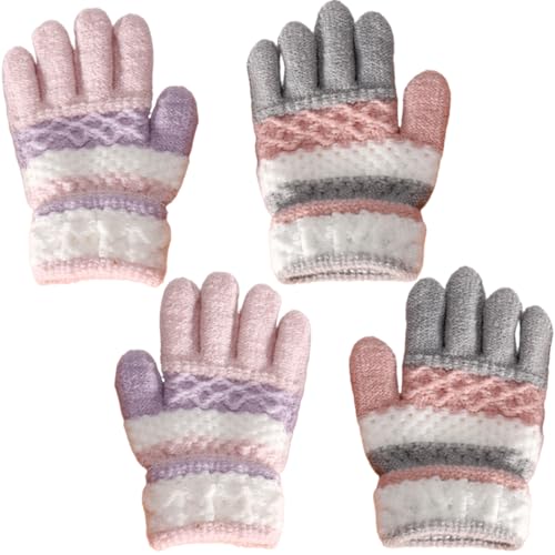 2 Paar Handschuhe Kinder Winter, Fäustlinge Baby, Vollfinger Warme Strickhandschuhe Thermo Bunte Stricken Fingerhandschuhe für Junge Mädchen 4-10 Jahre Alt von NJCXOLA