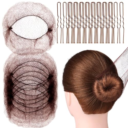 20 Stück Unsichtbare Haarnetze, Dutt Haarnetz, Haarnetze Elastisches, mit 40 U-förmigem Clips,Nylon Haarnetze,Wiederverwendbare Haar Netze Schlafen,für Kinder, Mädchen, Frauen haardonut von NJCXOLA