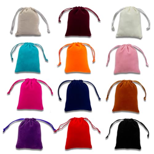 24 Stück Samtbeutel Bunte, 12 Farben Gemischt weicher Samtbeutel Schmuckbeutel mit Kordelzug, 7x9cm,Samt Säckchen Hochzeit Party Geschenksäckchen für Schmuck, Gunsten Ringe Hochzeiten Partys von NJCXOLA