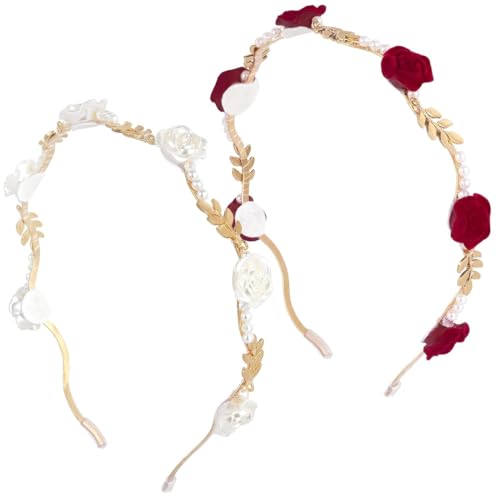 2er Pack Haarkranz Blumen, Blumen Haarschmuck, Blumenkranz Hochzeit, Braut Stirnband, Hellgold Hochzeit Haarband Kunstperle Strass Haarkrone Kristallperle Braut Tiara Haarbänder Elegante Accessoires von NJCXOLA