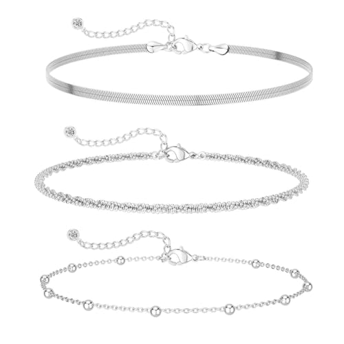 3 Stück Armband Damen, Silber Armband Set, Glitzer Armband Damen, Verstellbare Stapelbare Kettenarmband für Damen Mädchen, Mutter Schmuck Geschenk von NJCXOLA