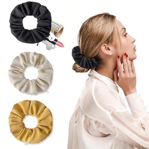 3 Stück Haargummi, Scrunchie mit Reißverschluss, Haargummis mit Reißverschluss Tasche, Weich Scrunchies, Elastische Zopfgummis, für Mädchen Damen Frauen Pferdeschwanz von NJCXOLA