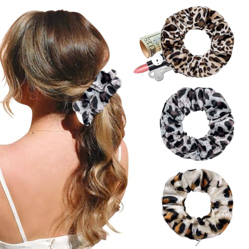 3 Stück Haargummis, Samt Scrunchies mit reißverschluss, Flanell Haarseil mit versteckter Reißverschlusstasche, Haargummis mit Reißverschluss Tasche, Velvet Haarbänder, für Mädchen und Damen von NJCXOLA