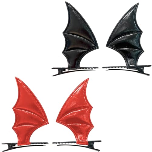 4 Stück Haarspangen Fledermaus Halloween Haarspangen Gothic Fledermaus Haarklammer Klein Schwarz Fledermausflügel Haarnadel Haardekoration Zubehör Haarschmuck Für Mädchen Frauen(schwarz und rot) von NJCXOLA