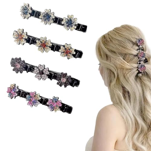 4 Stücke Five Leaf Clover Hair Clips, Haarspange Kristallblume, Bunte Funkelnde Kristall-Haarspange-Blume,Strasssteinen für Frauen von NJCXOLA
