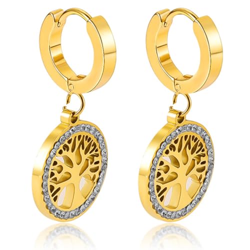 Baum des Lebens Ohrringe, Baum des Lebens Tropfen Ohrringe Gold, Boho Statement Goldene Ohrringe, Baum des Lebens Earrings, Gold Ohrringe Damen, Hypoallergene Modeschmuck Ohrringe für Frauen von NJCXOLA