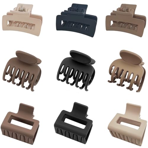 Haarspangen für Damen, 9 Set haarklammer, bestehend aus 3 kleinen quadratischen Clips, 3 Pferdeschwanz-Clips und 3 rechteckigen Clips, Schwarz, dunkelbraun und hellbraun haarspange von NJCXOLA