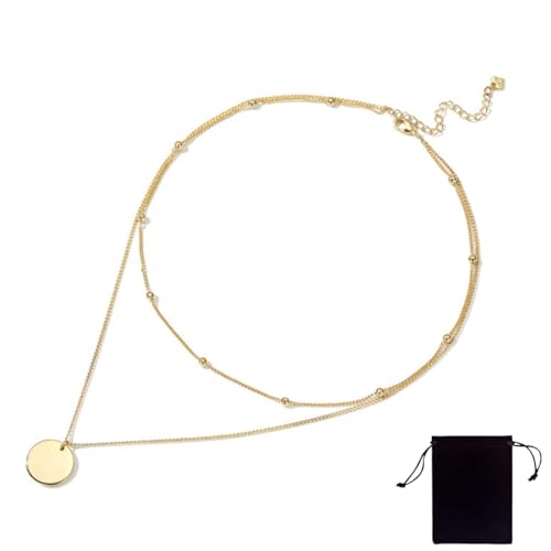 Kette Gold Damen, Damen Layered Kette, Choker Doppelkette Multilayer Zarte Wasserfester, Modeschmuck für Frauen und Mädchen von NJCXOLA