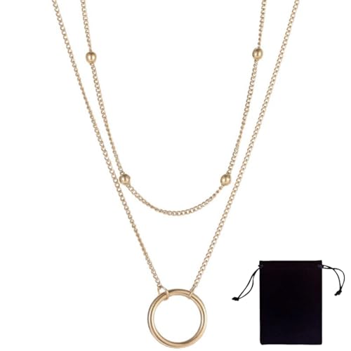 Kette Gold Damen, Layered Damen Kette, Choker Doppelkette Multilayer Zarte Wasserfester, Hypoallergene 18K Vergoldete Kette Modeschmuck für Frauen und Mädchen von NJCXOLA