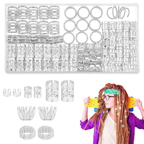 NJCXOLA 110 Stück Silbrig Haarschmuck für Zöpfe, Haarringe Verstellbar Metallene Haar Geflecht Ringe Cuffs Haarspiralen Clips Haarschmuck Silbrig für Dreadlocks für Männer Frauen von NJCXOLA