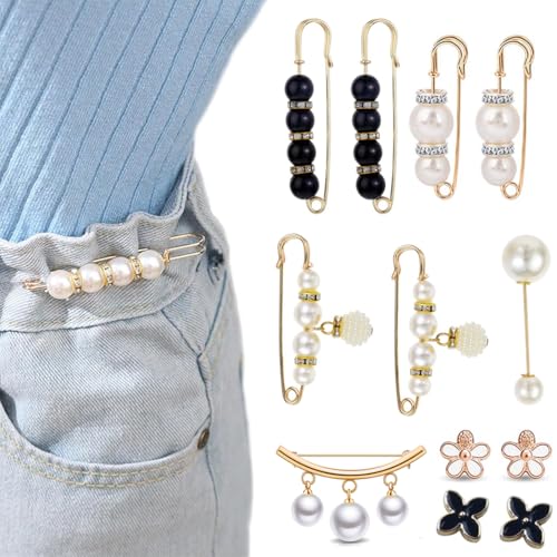 NJCXOLA 12 Stück Damen Brosche, Kleidung künstliche Perle Brosche, Sicherheitsnadel Brosche, Pin Pullover Schal Clip Brosche für Hosen, Kleider, Röcke, Pullover von NJCXOLA