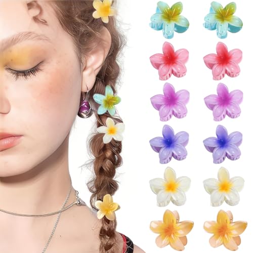 NJCXOLA 12 Stück Mini Blumen Haarklammer für Dickes Dünnes Haar, rutschfeste Acryl Haarspangen Mini Haarklammern für Frauen Mädchen Haarstyling Zubehör von NJCXOLA