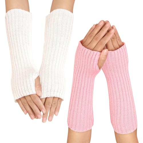 NJCXOLA 2 Paar Winter Gestrickte Handschuhe für Damen, Fingerlose Armstulpen Feinstrick lang Handwärmer Stulpen, Warm Strick Handschuhe Pluswärmer Handstulpen Armwärmer Stulpen für Damen von NJCXOLA