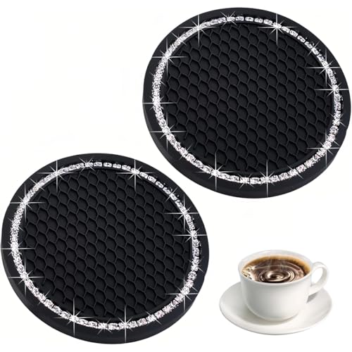 NJCXOLA 2 Stück Auto Getränkehalter Untersetzer, Auto Zubehör Innenraum, Universal Auto Getränkehalter Einsatz, Anti-Rutsch Auto Untersetzer für Kaffeebecher, Auto Deko Autozubehör für Frauen, Schwarz von NJCXOLA